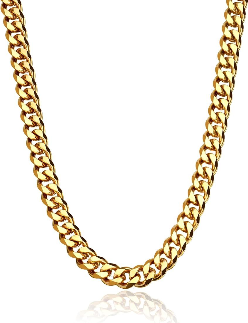 AILPIWE Cuban Link Chain Necklace for Men, 18K Gold Plated Chain for Men Women, Diamond-Cut Miami... | Amazon (US)