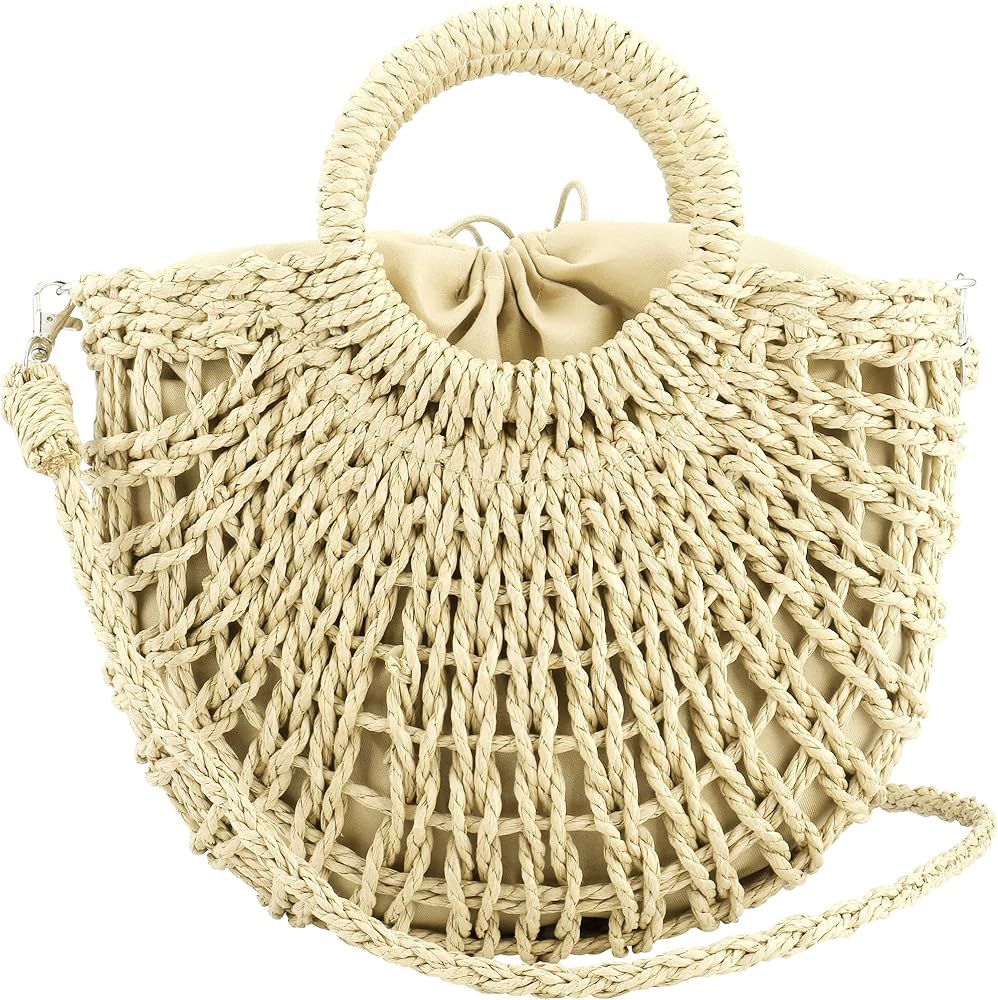 RKROUCO Straw Bag Straw Purses For Women Summer Beach Bag Shoulder Straw Bag With Detachable Shoulde | Amazon (US)
