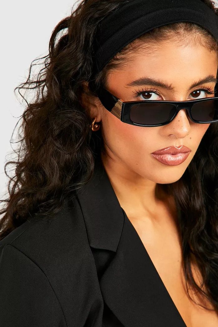 Sleek Rectangular Black Sunglasses | boohoo (US & Canada)