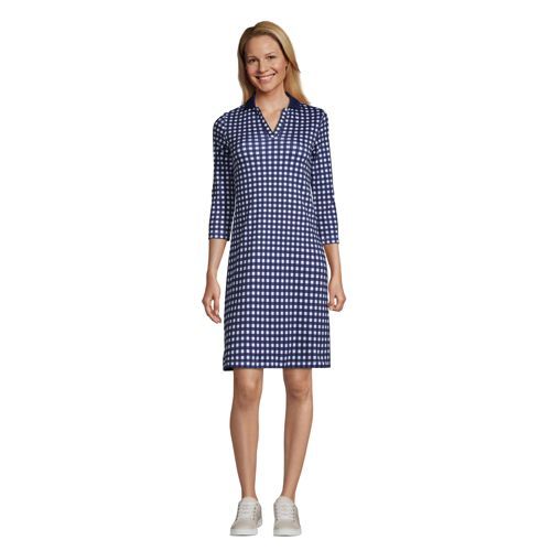 Draper James x Lands' End Women's Supima Cotton 3/4 Sleeve Polo Dress | Lands' End (US)