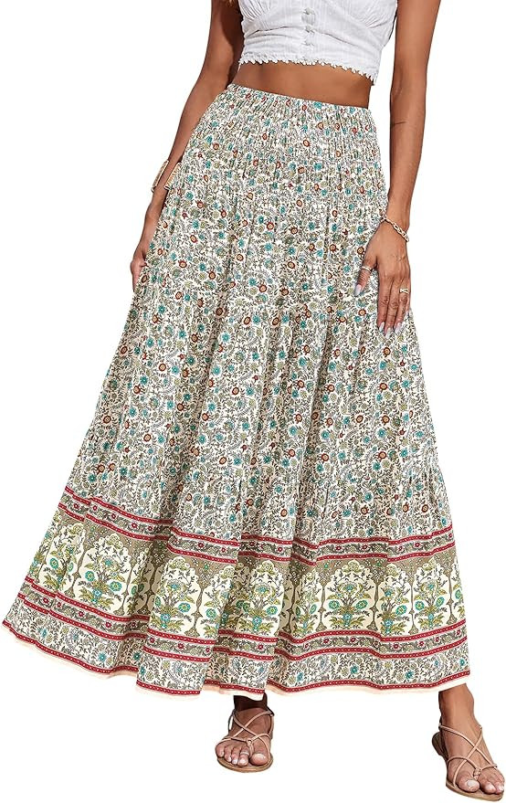 CFLONGE Summer Maxi Skirts for Women 2026 Fashion Boho Long Skirt Trendy Floral High Waist A Line... | Amazon (US)