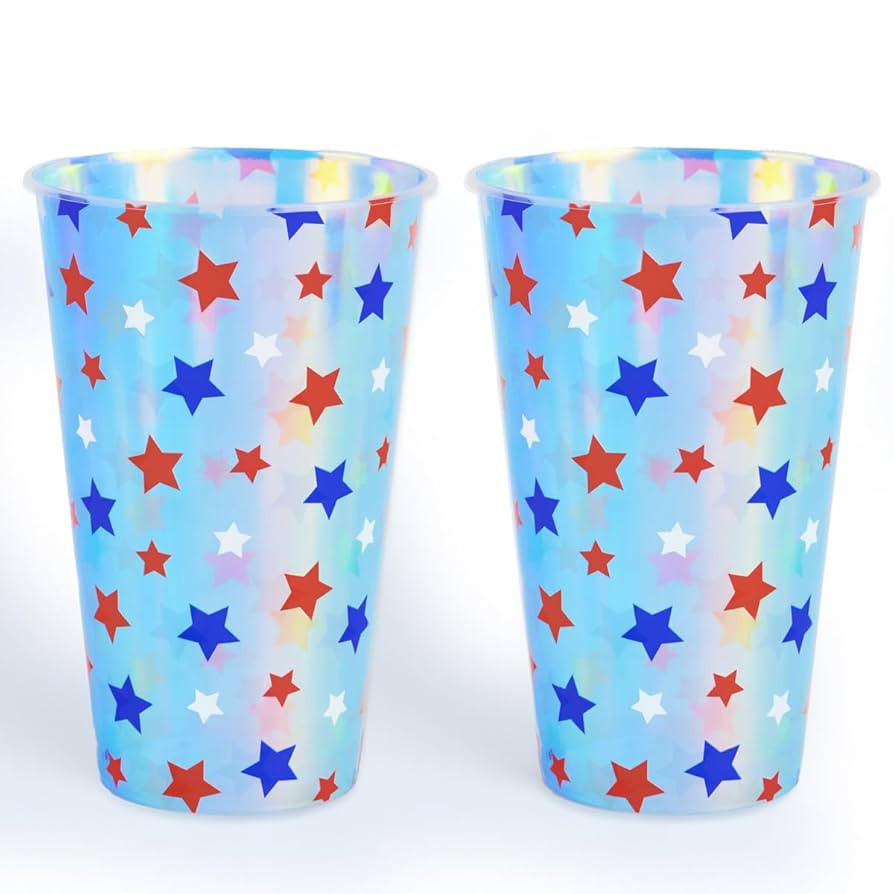 xo, Fetti Fourth of July Decorations Iridescent Plastic Cups - 16 Disposable 16 oz Cups | USA Par... | Amazon (US)