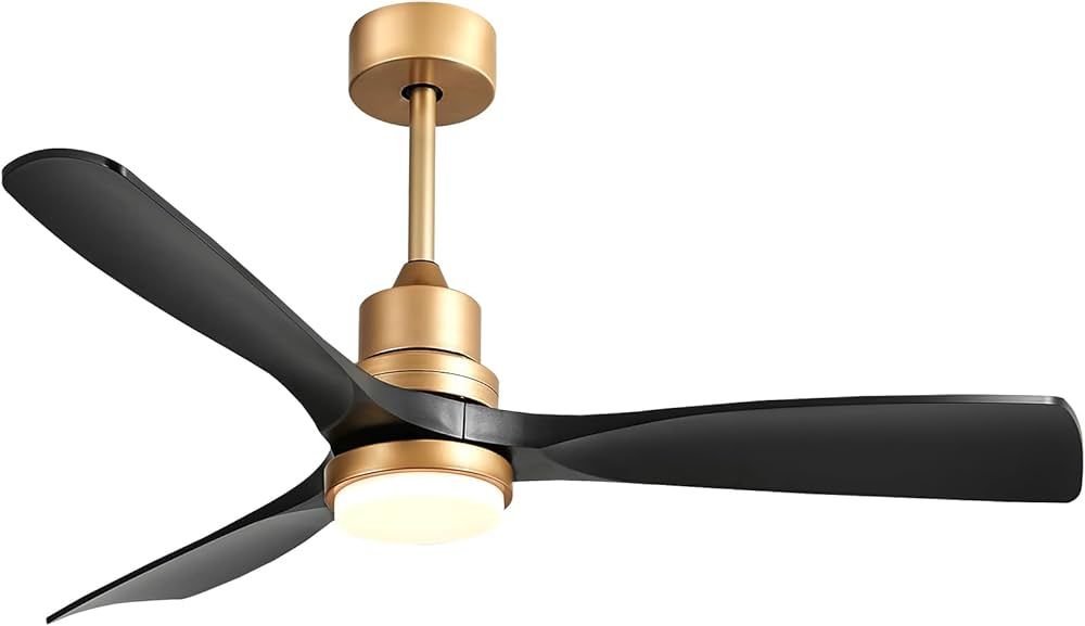 52" Modern Black and Gold Ceiling Fan with Lights and Remote, ETL Listed, 3 Downrods, 3 Blade Gol... | Amazon (US)