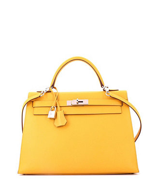 Kelly 32 Handbag Yellow Epsom with Palladium Hardware | Macy's