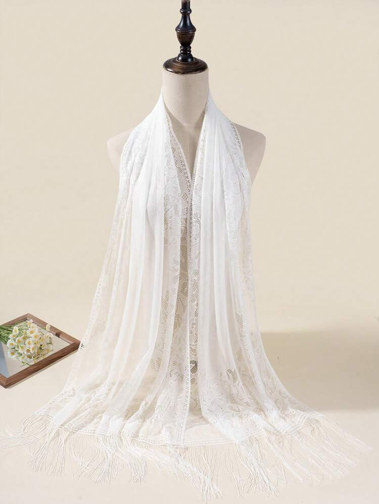1pc Women's Comfortable Breathable Hollow Lace Tassel Scarf/Shawl, Suitable For Travel, Beach, Ga... | SHEIN