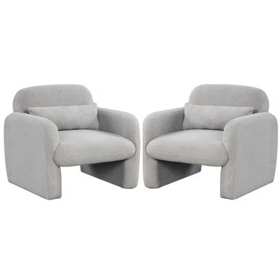 2PCS Modern Accent Chair Sherpa Fabric Upholstered Armchair w/ Waist Pillow | Wayfair North America