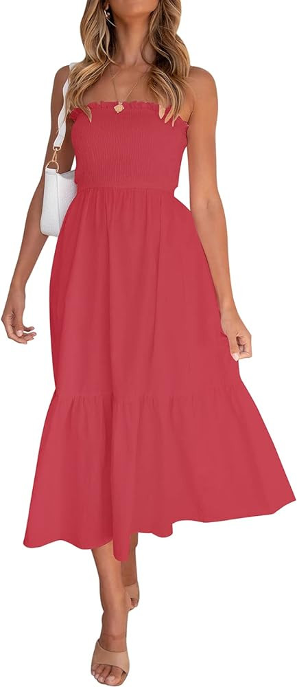 ZESICA Women's 2024 Summer Bohemian Floral Printed Strapless Beach Party Long Maxi Dress | Amazon (US)