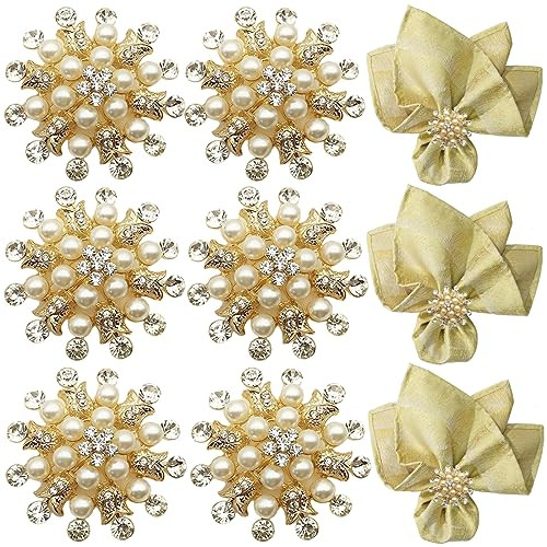 Gold Flower Napkin Rings Set of 6, Gold Bling Rhinestone Napkin Rings Holder for Weddings, Dinner, Parties, Christmas Holiday Decorationm, 6 Pieces | Amazon (US)