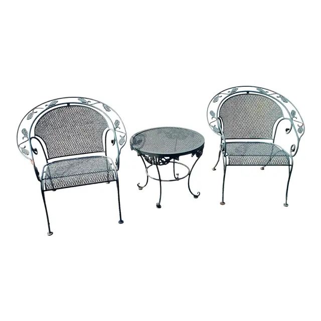 Vintage Wrought Iron Barrel Back Garden Chairs & Table, 3 Pieces | Chairish