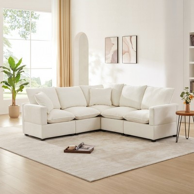 84"W 5 Seat Upholstered Sectional Sofa Couch, Modular Sofa with 2 Pillows 4M, White -ModernLuxe | Target