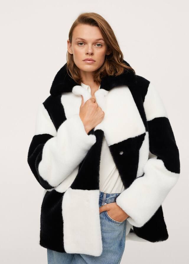 Checked faux fur coat | MANGO (US)