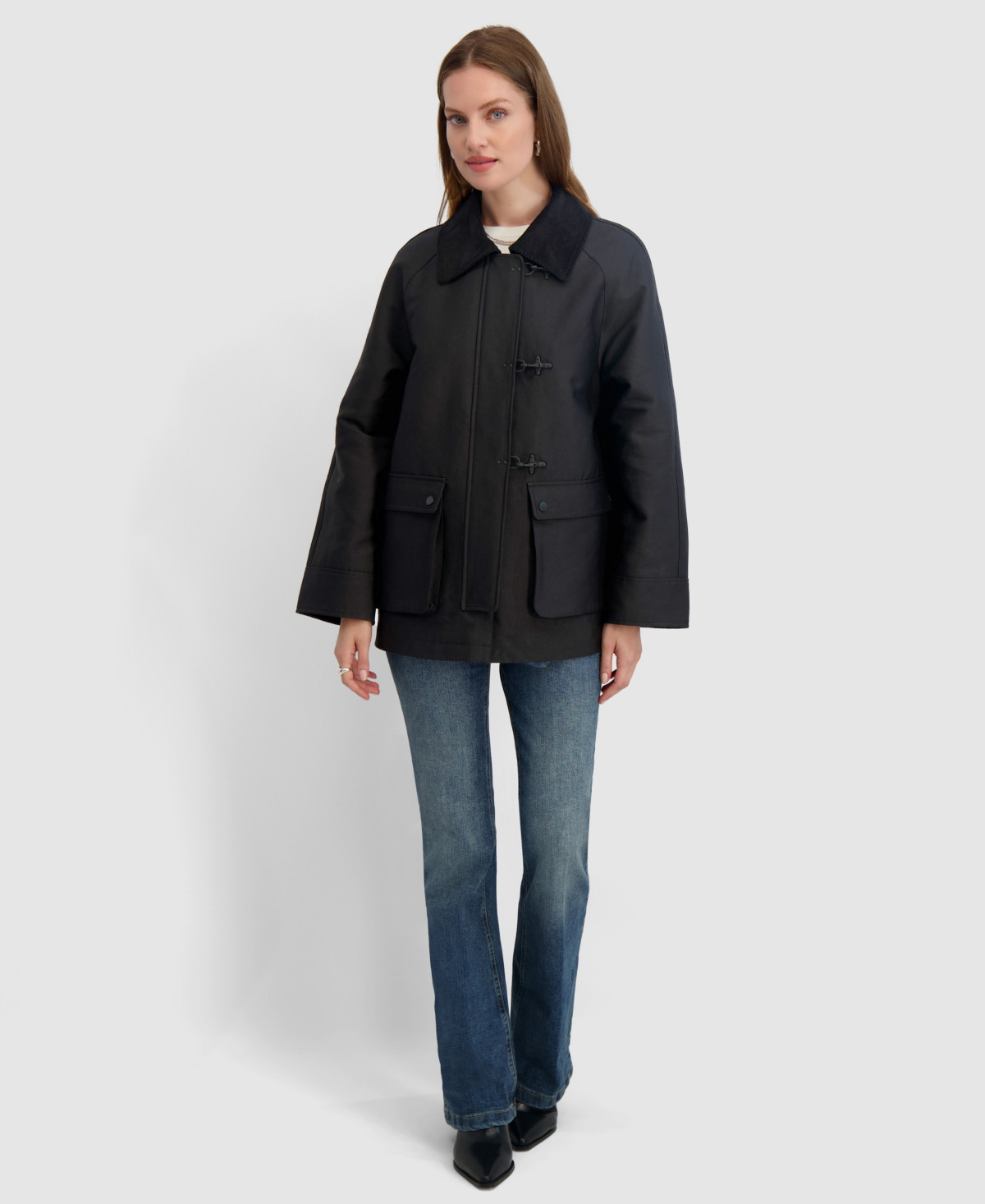 Tahari Women's Collared Canvas Barn Jacket - Black | Macy's
