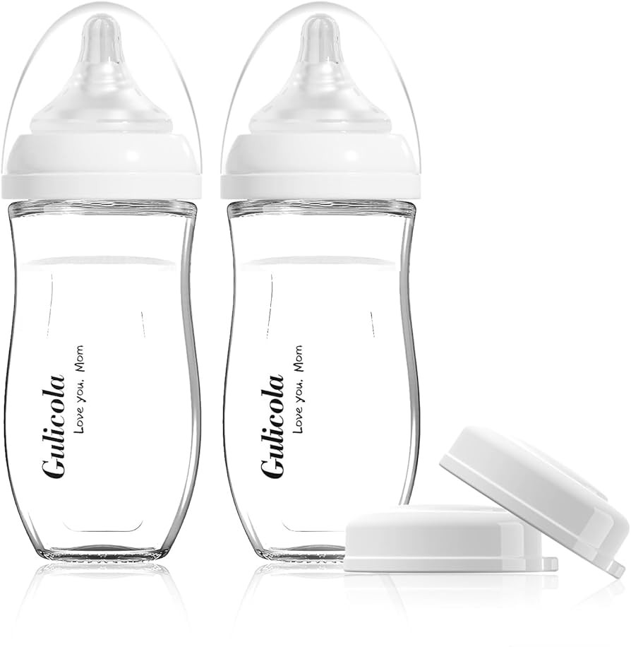 Gulicola Natural Glass Baby Bottle for Breastfed Babies, Anti-Colic Baby Bottle Set with Medium F... | Amazon (US)