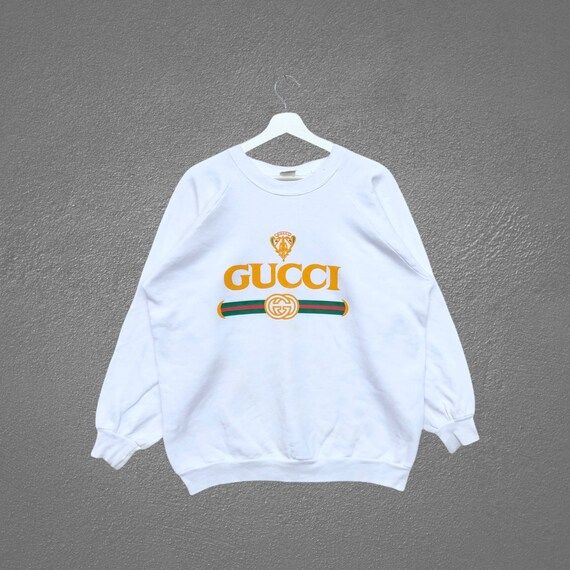 Rare !! Vintage 80s Gucci Italia Classic Logo Spellout Designer Italy Sweatshirt Jumper | Etsy (US)
