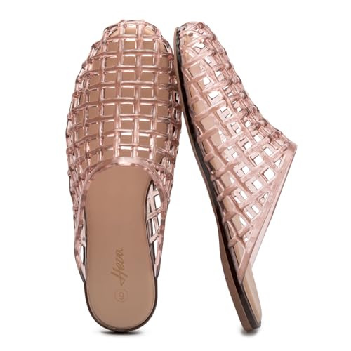Amazon.com | HEVA Women's Jelly Slide Sandals - Clear Mesh Hollow Slip On Closed Toe Slippers - L... | Amazon (US)