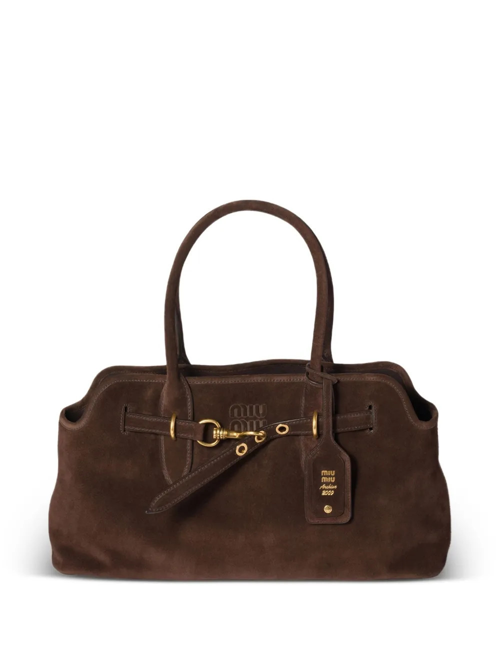 Miu Miu Aventure suede buckle-fastening tote bag - Brown | Farfetch Global