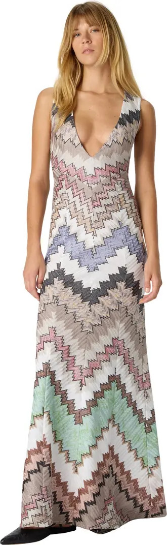 Viscose Lamé Gown With Deep V-neck | Nordstrom