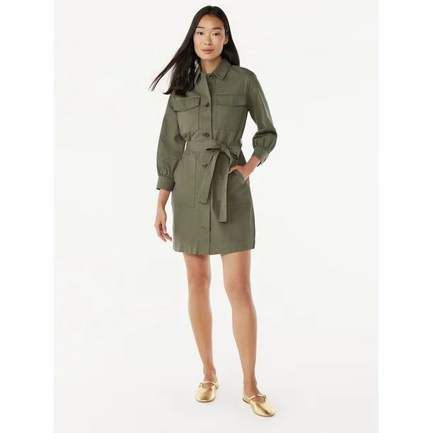 Free Assembly Women's Belted Utility Mini Dress with Long Sleeves, Sizes XS-XXL | Walmart (US)