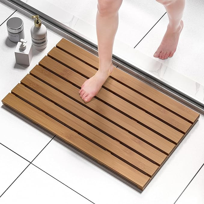 Domax Wooden Bamboo Bath Shower Mat- Non-Slip Waterproof Large Bathroom Floor Mat for Indoor Outd... | Amazon (US)