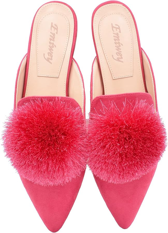Women's Backless Comfort Slip On Loafers Flats Cute Pom Pom Mule Slippers Casual Shoes | Amazon (US)