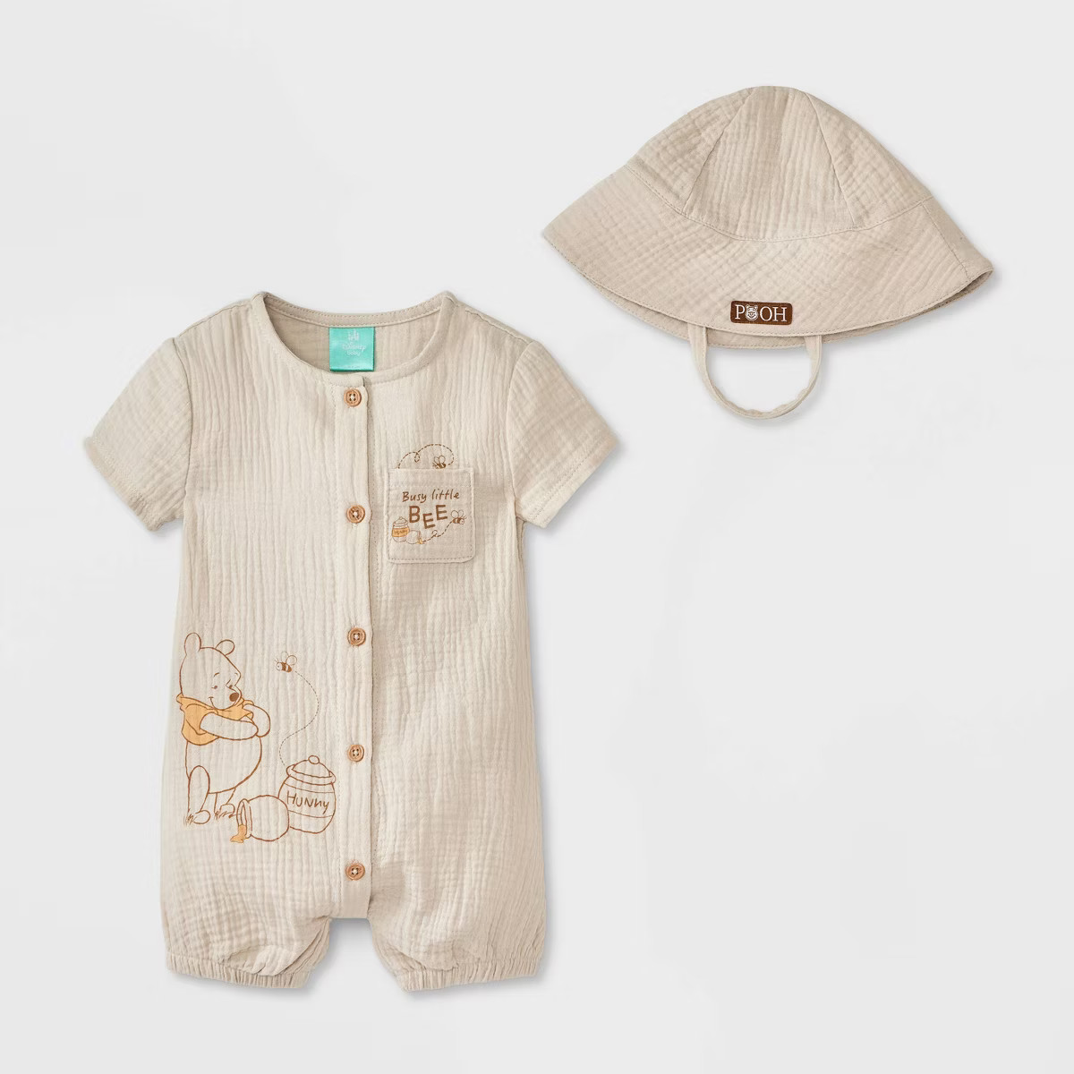 Baby Boys' 2pc Disney Winnie The Pooh Gauze Romper and Hat Set - Oatmeal | Target