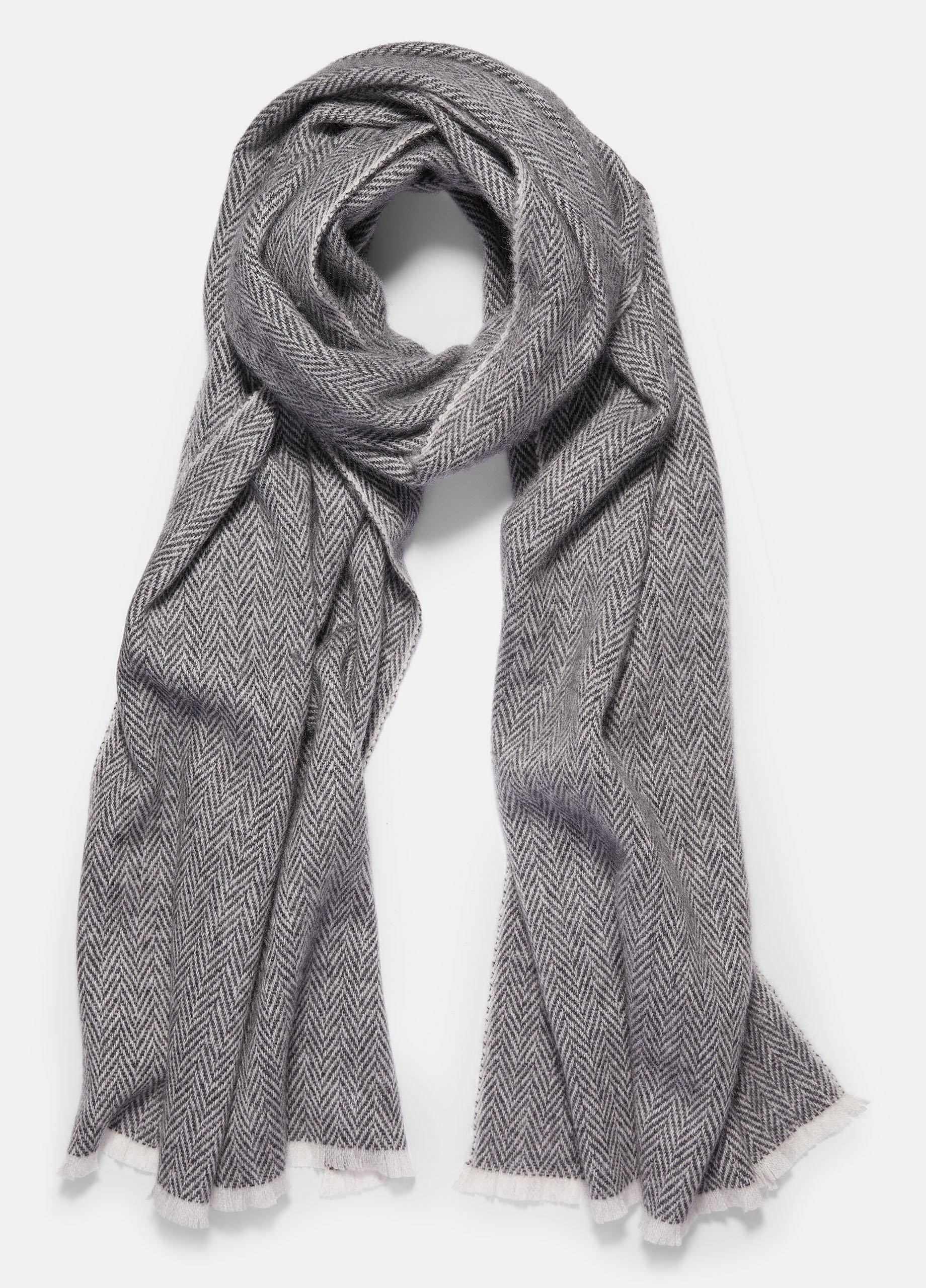 Men's Herringbone Cashmere Scarf, White/black Vince | Vince LLC