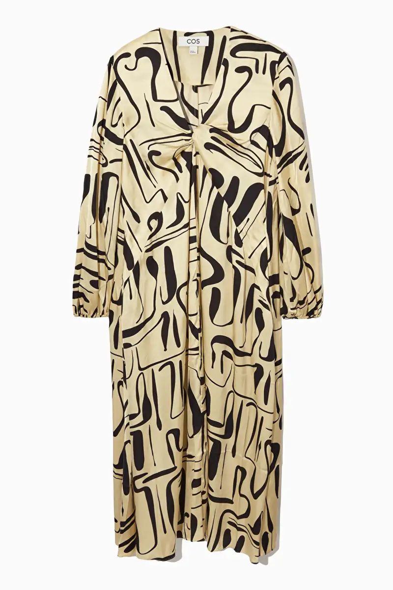 SWIRL-PRINT SATIN MIDI DRESS - LIGHT BEIGE / NAVY / SWIRL - COS | COS UK