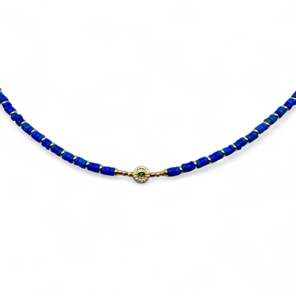 BLUE GEMS WITH 14K GOLD &amp; DIAMOND EVIL EYE PROTECTION BEAD – SHAKTI | Shakti Jewelry