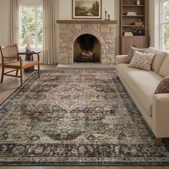 FEELHOME 8'x10' Area Rug Machine Washable Soft Vintage Distressed Non Slip Carpet for Living Room... | Walmart (US)