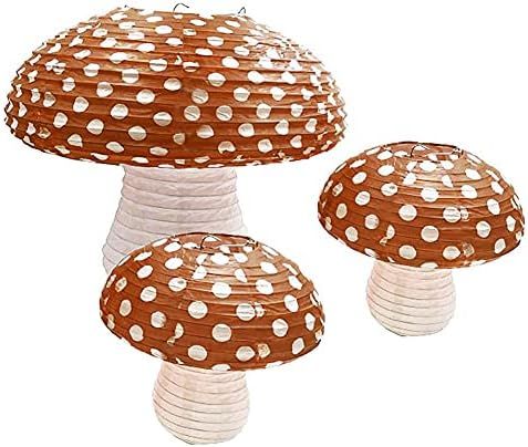 3Pcs Large Brown Mushroom Paper Lanterns for Forest Jungle Wonderland Themed Baby Shower Cottagecore | Amazon (US)