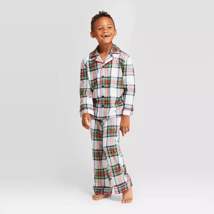Kids' Plaid Holiday Tartan Pajama Set - Wondershop™ White | Target