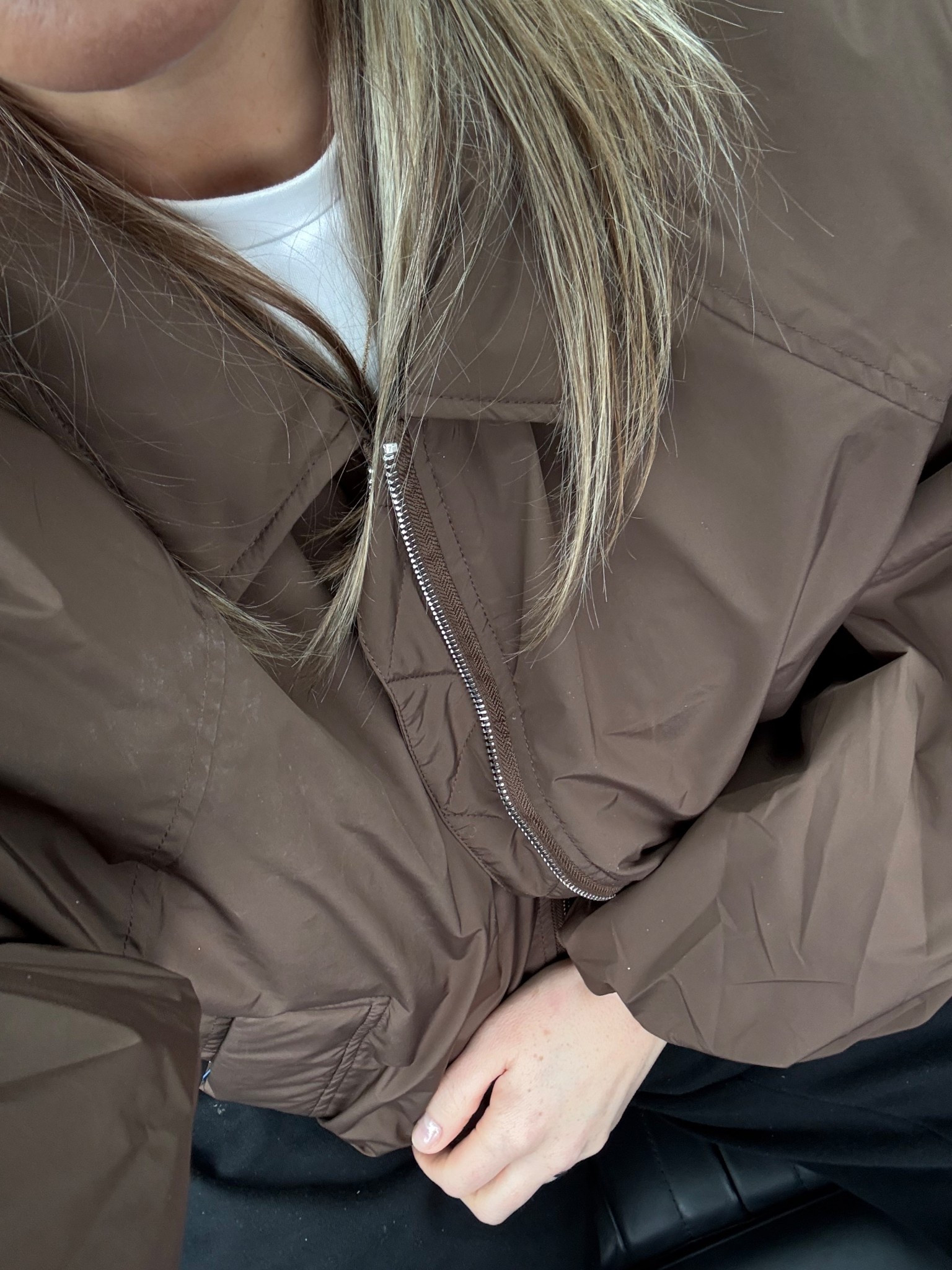 Bomber jacket
Technical jacket
Brown jacket
Coffee colour
Cropped jacket

Wearing a M but it runs small could have got a L 

#LTKMidsize #LTKPetite #LTKSeasonal