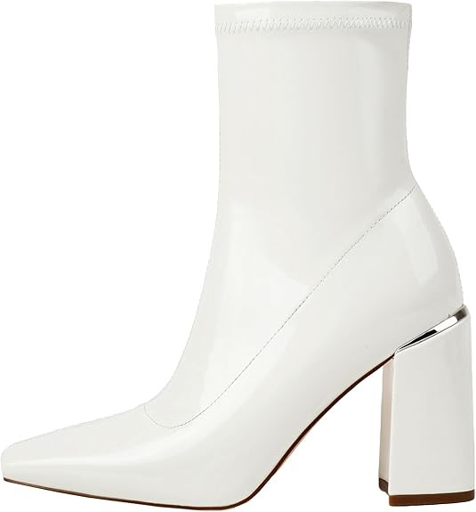 vivianly Womens Square Toe Ankle Booties Chunky Heel Boots Side Zipper Patent Leather Mid-Calf Bo... | Amazon (US)
