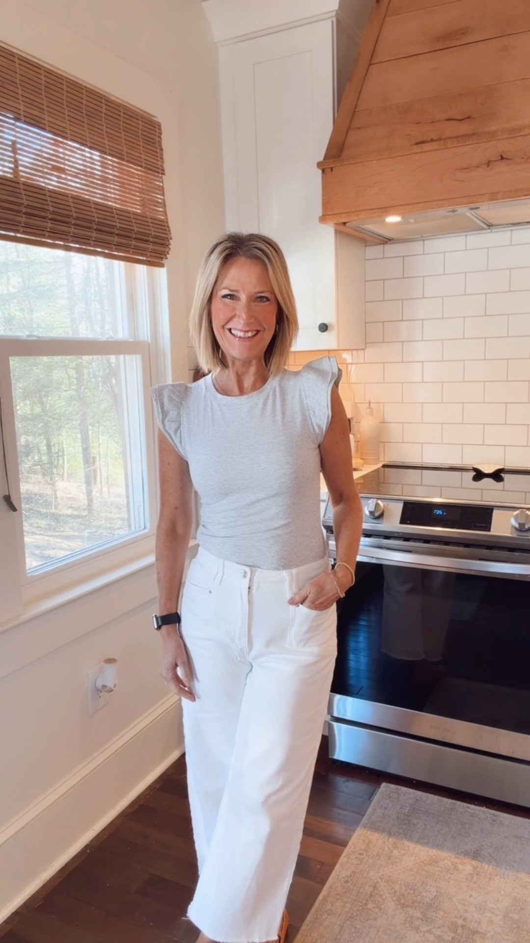 • Black bodysuit (smooth, flattering, layer-friendly)
• Ruffle sleeve tee (adds just enough feminine detail).   Suggest sizing up!

#LTKfindsunder50 #LTKSeasonal #LTKover40