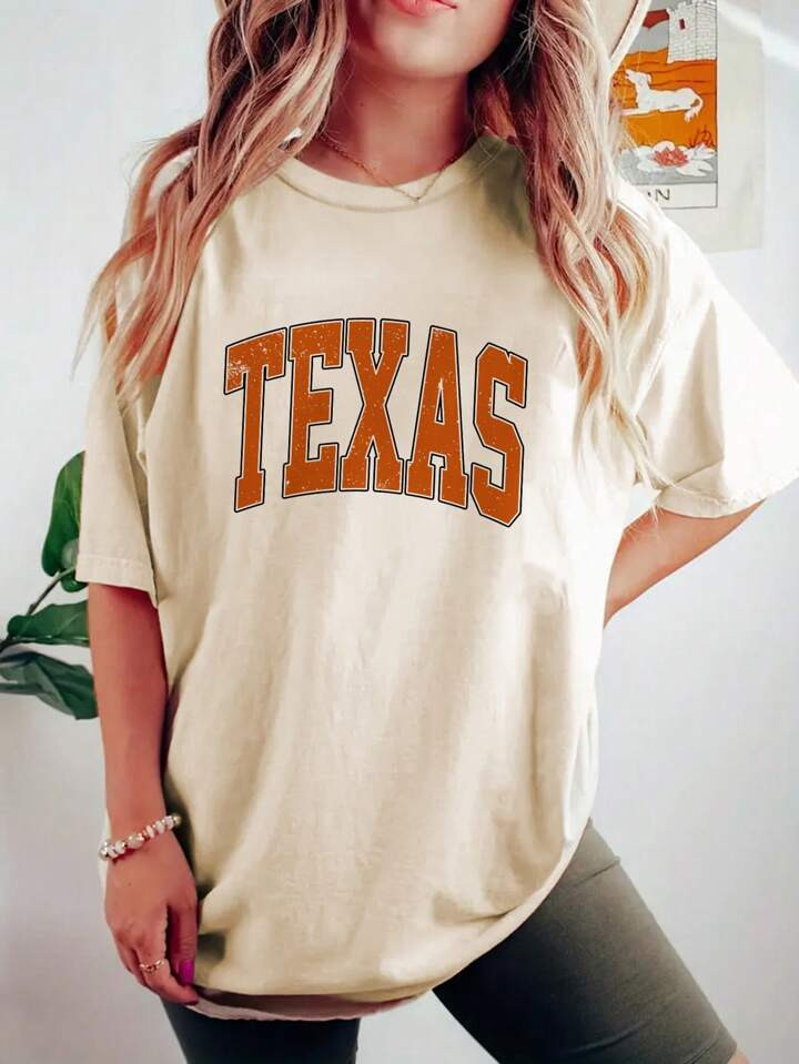 Women's Summer Casual Oversized Short Sleeve T-Shirt With Letter Print And Drop Shoulder Design | SHEIN