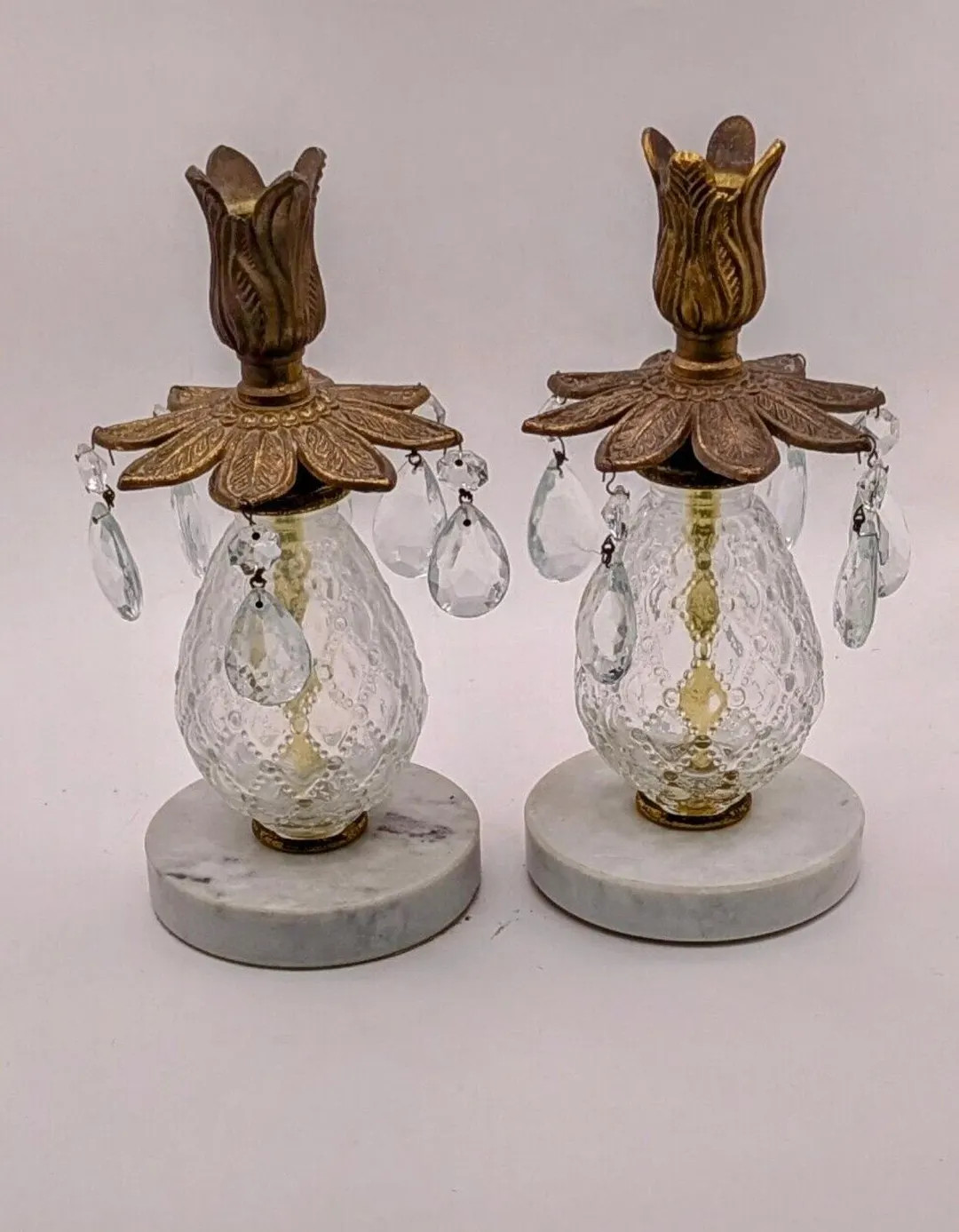 Pair Oberglas Austria Candle Holder Marble Brass Hollywood Style Crystals | Etsy (US)