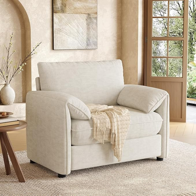 ONBRILL Oversized Accent Chair, 41 Inch Chenille Fabric Armchair, Beige | Amazon (US)