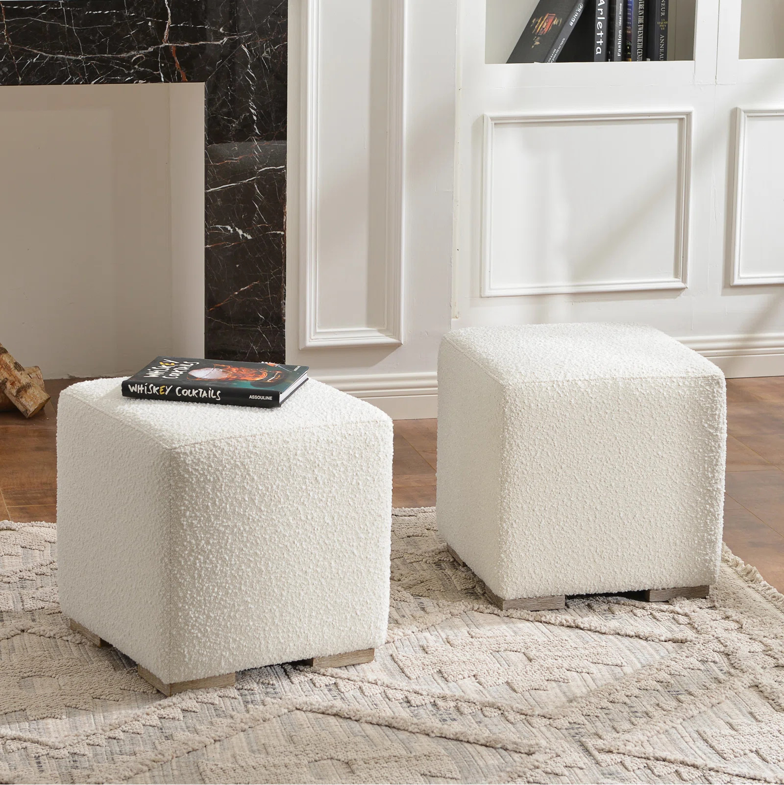 18.5" Wide Modern Square Boucle Upholstered Ottoman Set of 2 | Wayfair North America