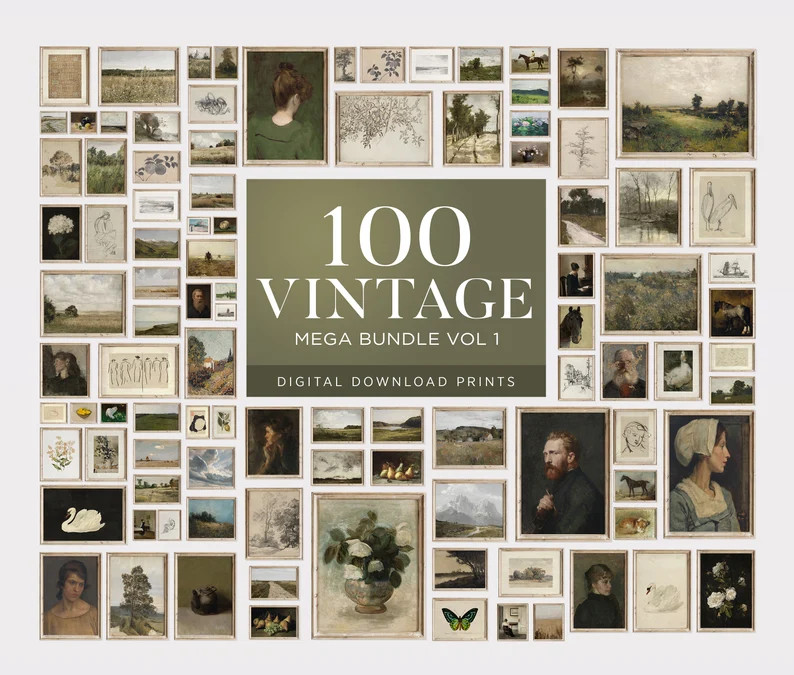 Vintage Gallery Wall Set of 100, Gallery Wall Art Set, MEGA BUNDLE Wall Print Set Eclectic, Farmh... | Etsy (US)