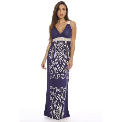 Puff Print Crochet Strap Maxi Dress (Navy, Medium) | Target