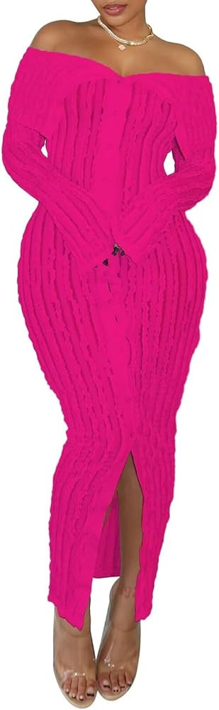 Ryehack Sexy Button Down Dress for Women Long Sleeve Off Shoulder See Through Bodycon Maxi Dresse... | Amazon (US)