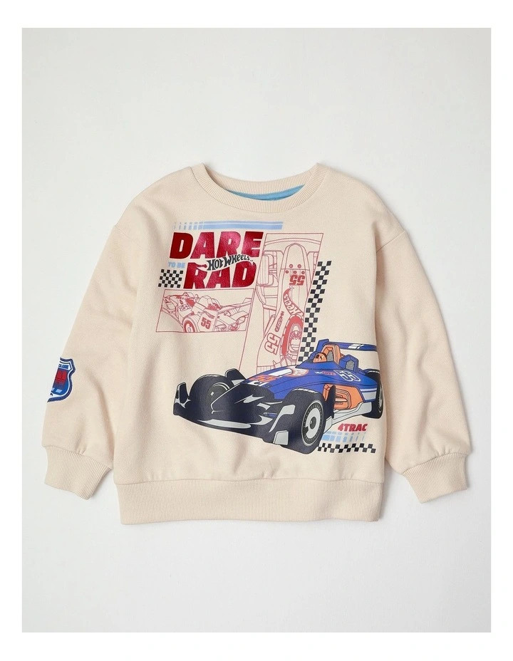 Hot WheelsHot Wheels Racing Car Print Sweat in Cream | Myer