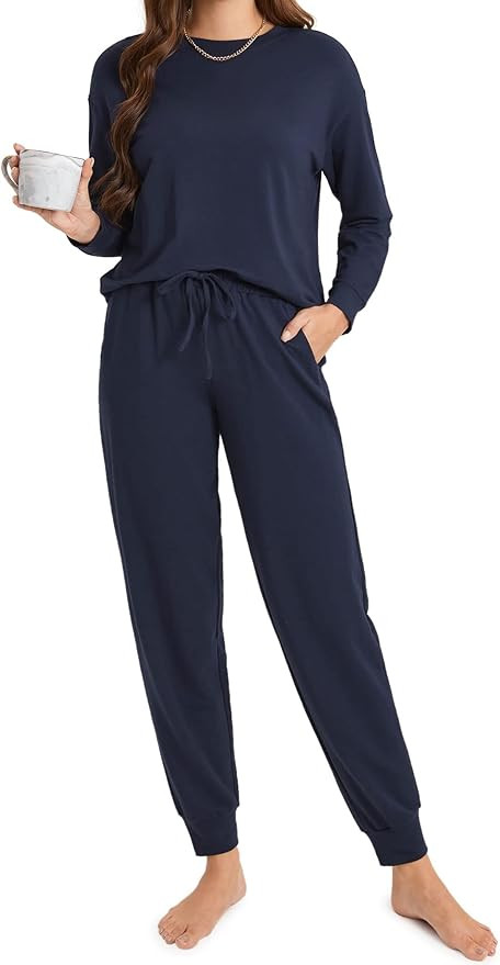 DOBREVA Women's Pajamas Set Soft Comfy Cotton Pj Lounge Sets Long Sleeve Top and Pants Pjs Lounge... | Amazon (US)