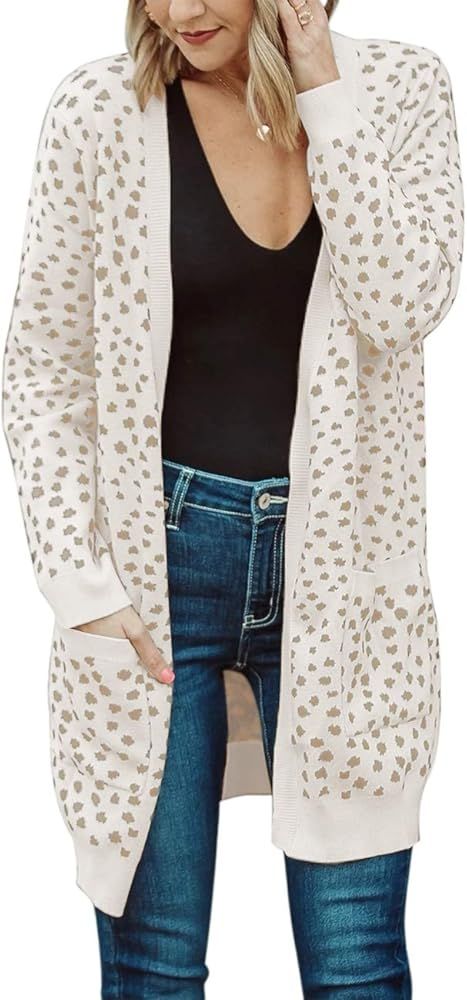 Women's Open Front Knit Cardigan Winter Fall Sweater Dots Long Sleeve Pockets Coat Outwear | Amazon (US)