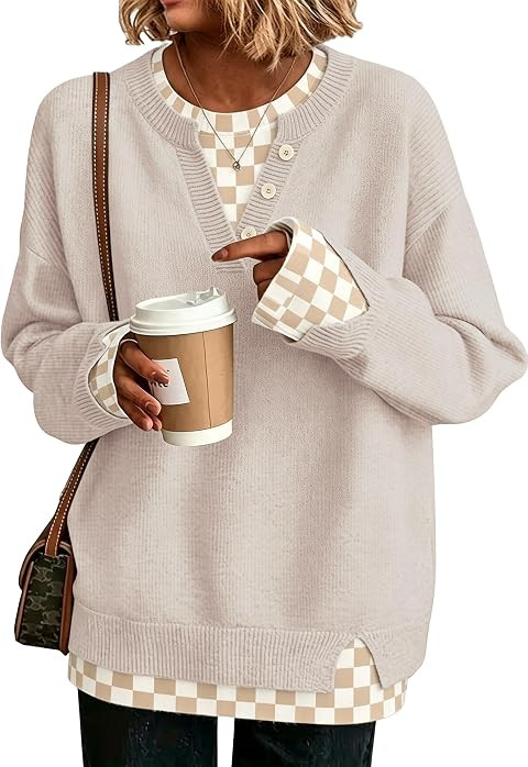 Womens Henley Sweaters Pullover Work Tops Fall Clothes Teacher Outfits | Amazon (US)