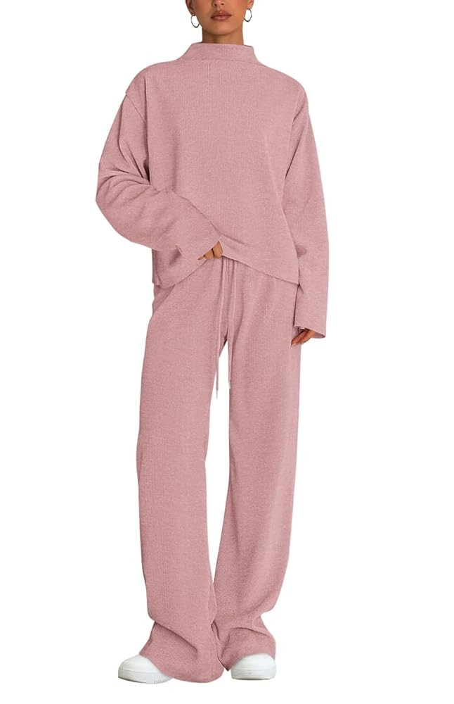 PRETTYGARDEN Conjunto deportivo de dos piezas para mujer, cuello alto falso, manga larga, pantalo... | Amazon (US)