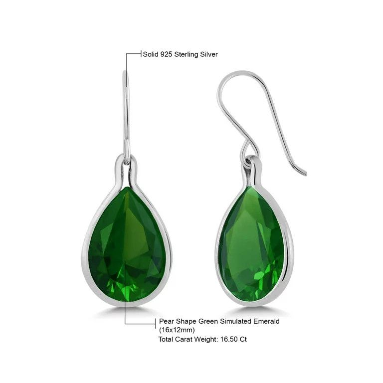 Gem Stone King 925 Sterling Silver Green Simulated Emerald Dangle Earrings For Women (16.50 Cttw,... | Walmart (US)