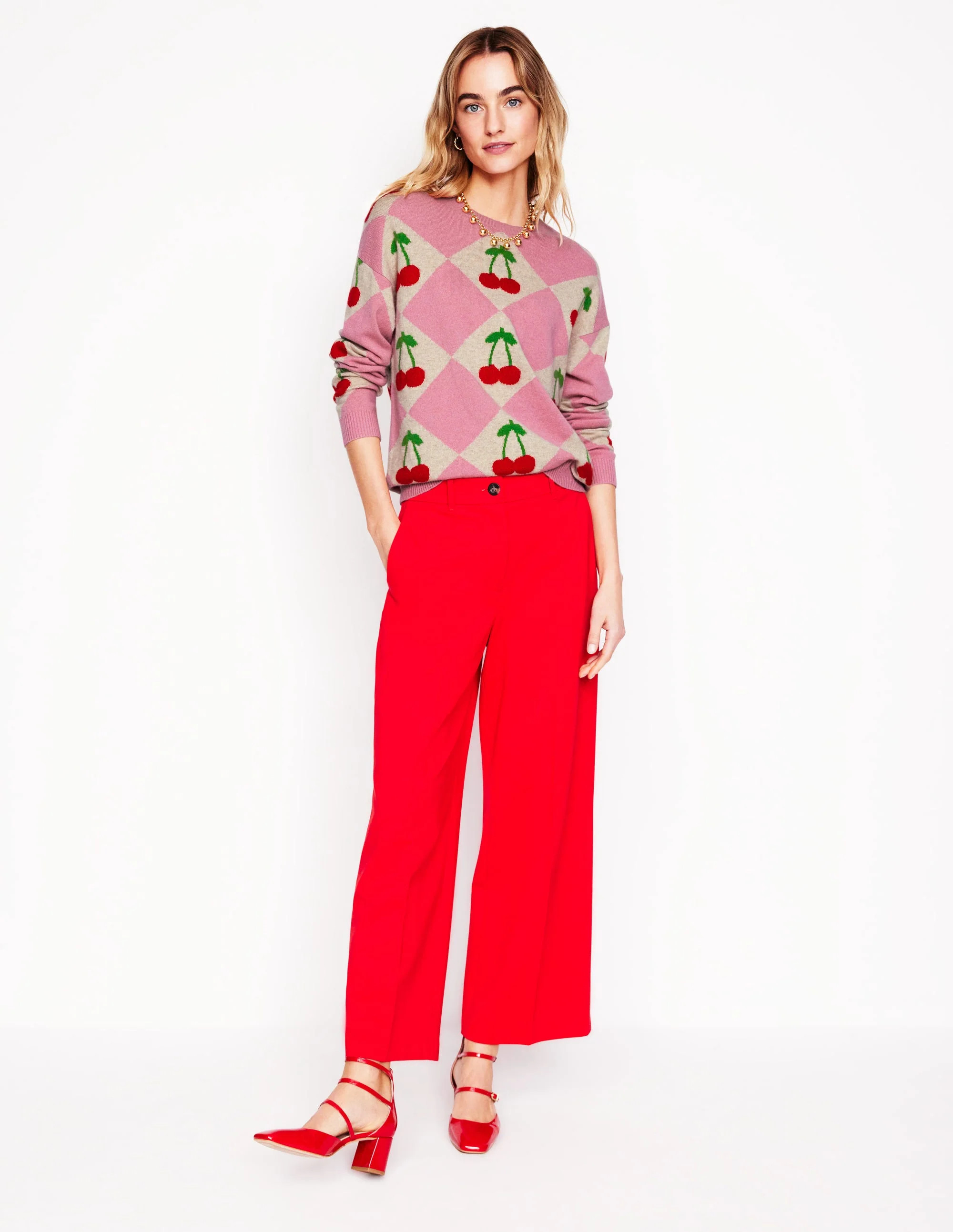 Lydia Cashmere Jumper-Pink, Cherry Argyle | Boden (US)