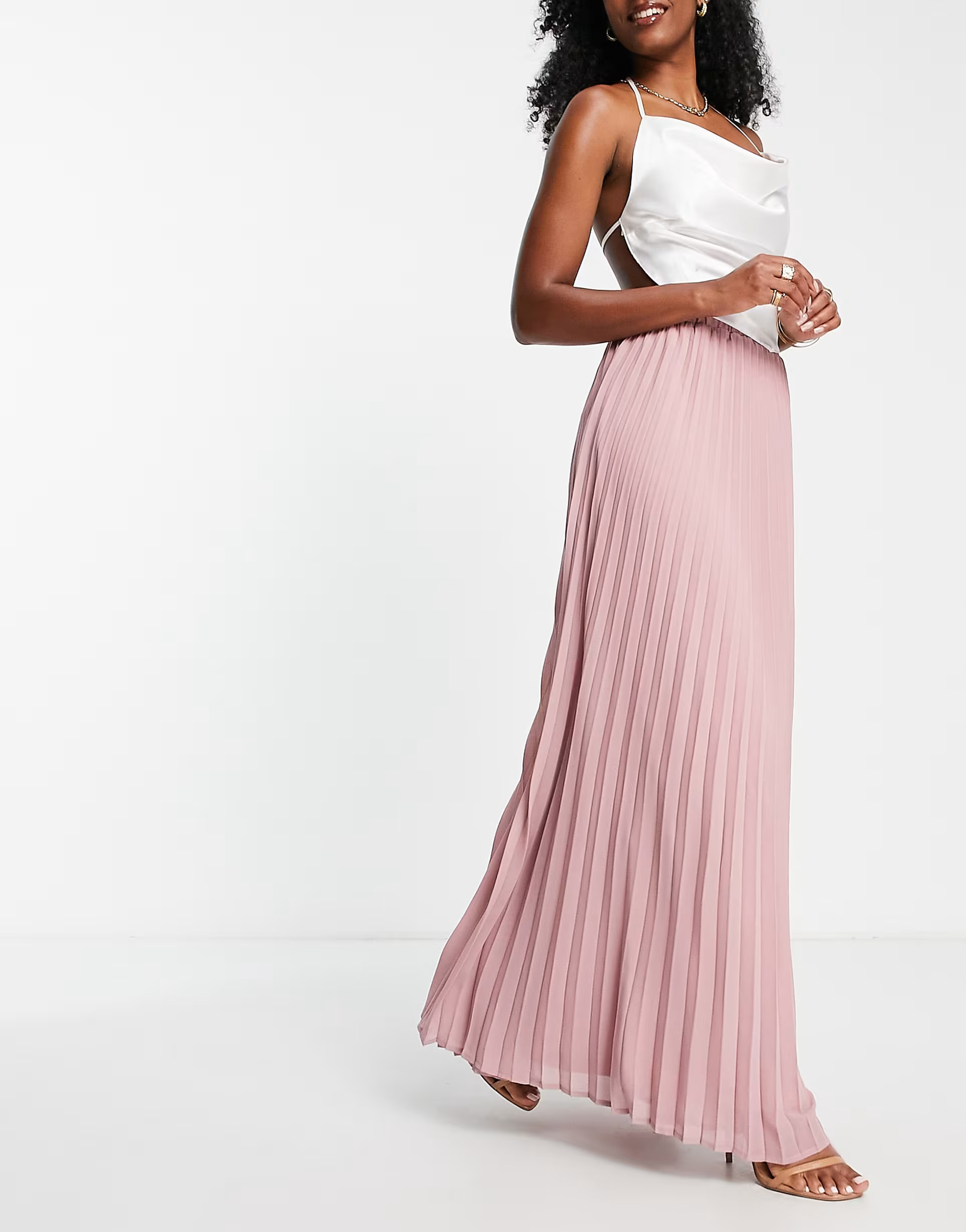 TFNC Bridesmaid pleated maxi skirt in dusty rose | ASOS | ASOS (Global)