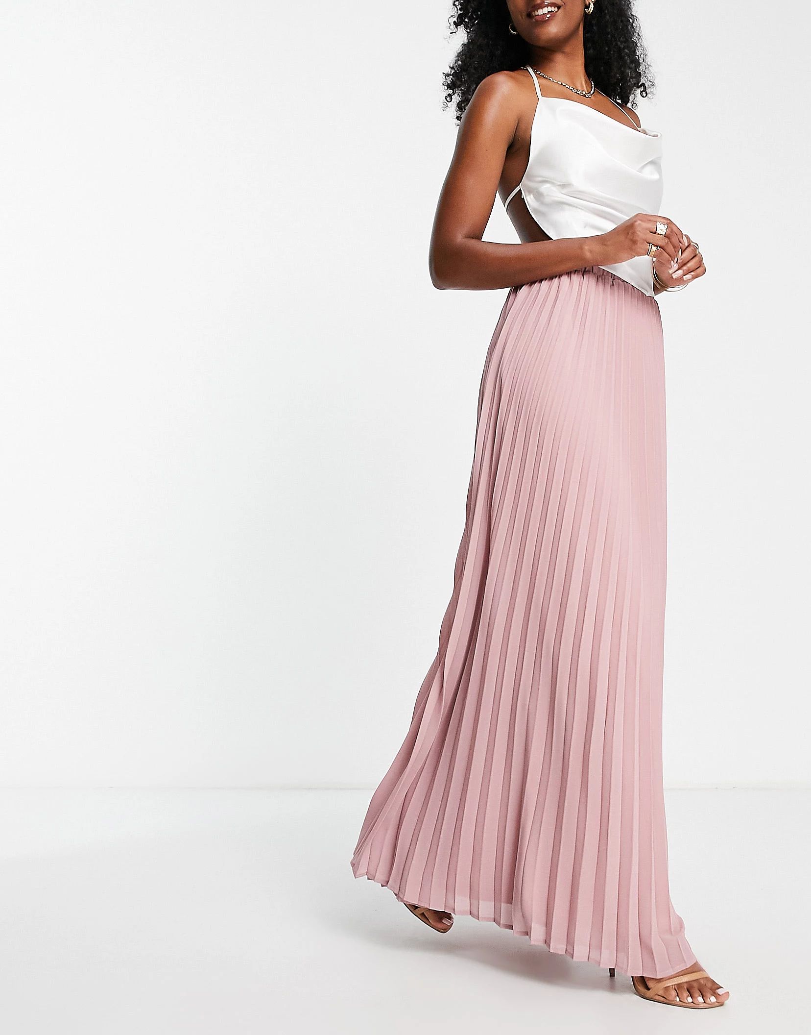 TFNC Bridesmaid pleated maxi skirt in dusty rose | ASOS | ASOS (Global)